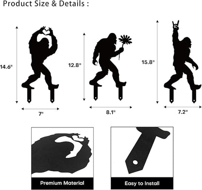 Metal Bigfoot Yard Decor - Standout Sasquatch Outdoor Silhouette – Eye-Catching Metal Bigfoot Garden Stakes, Perfect for Garden, Patio, Lawn Decoration(Set of 3)
