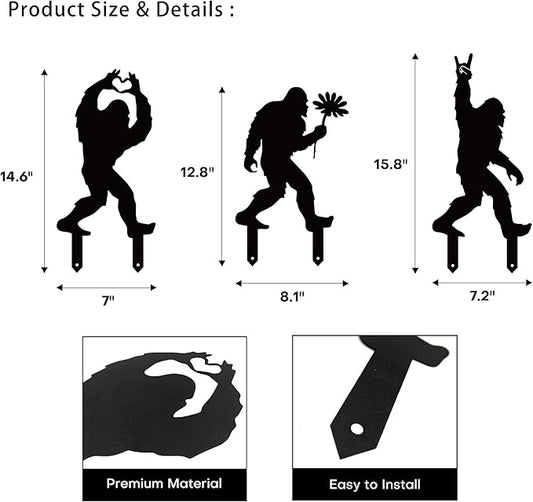 Metal Bigfoot Yard Decor - Standout Sasquatch Outdoor Silhouette – Eye-Catching Metal Bigfoot Garden Stakes, Perfect for Garden, Patio, Lawn Decoration(Set of 3)
