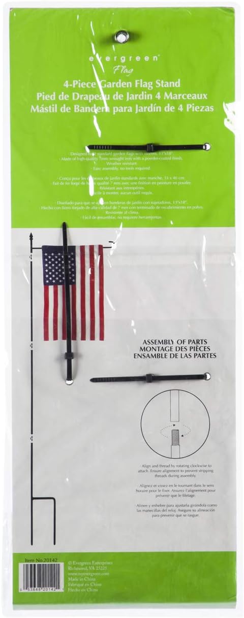 Evergreen Flag Shipping Friendly Black Iron 4-Piece Garden Flag Stand - 16" W x 44" H