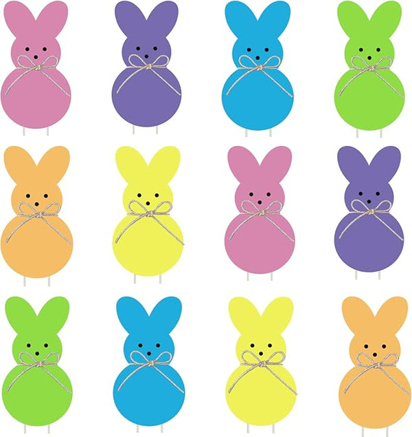 12 PCS Easter Yard Signs Outdoor Decorations Pastel Easter Bunny shaped Yard Signs with Stakes Cute Colorful Bunny Yard Decorations for Garden Lawn Home Party Supplies (12 PCS Peeps)