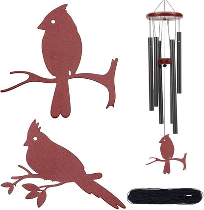 ORIGACH 2 Pcs Red Cardinal Metal Replacement Wind Catcher, Wind Chime Parts Replacement with 16.4FT Nylon Cord, Metal Wind Chime Replacement Sail for Memorial Sympathy Wind Chimes
