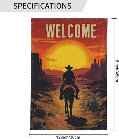 Western Cowboy Welcome Garden Flags 12×18 Inch Double Sided Decorative Yard Banner Seasonal Flag for Outdoor Outside Decor