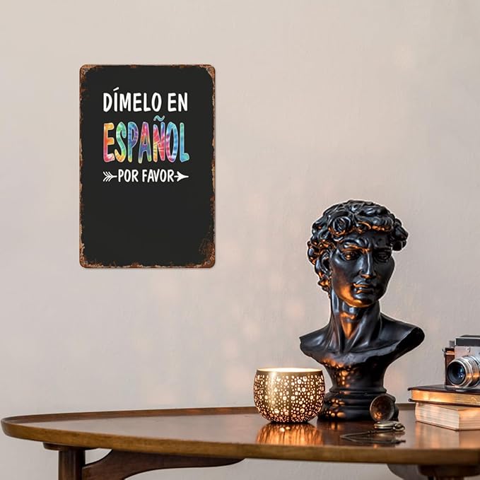 Vintage Tin Metal Funny Wall Decor Signs Colorful Dimelo En Espanol Por Favor Spanish Teacher for Home,Garden,Patio,Office,Kitchen,8x12 Inches Retro Room Decorations