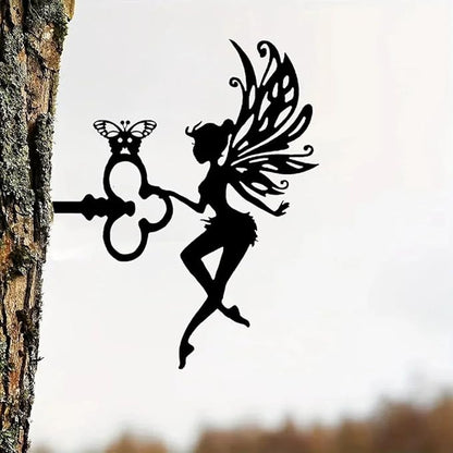 Fairy Silhouette Statue Metal Branch Decoration Angle Metal Stake Outdoor Garden Butterfly Flower Decor Branch Tree Art ﻿New Home Decoration Gift