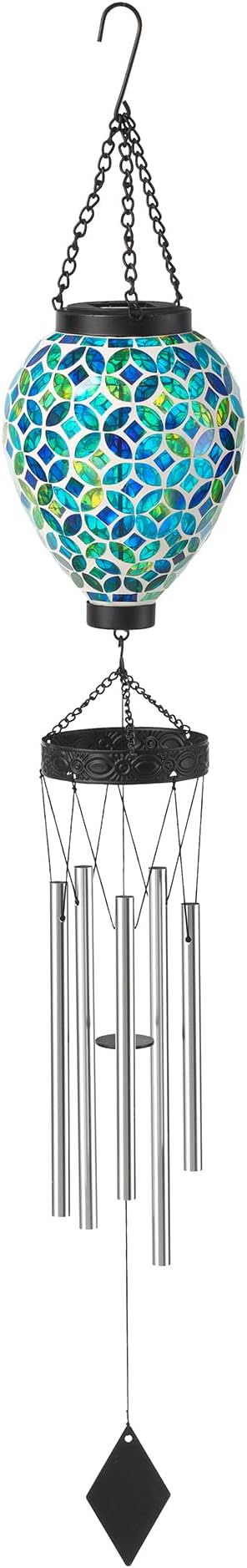 Glitzhome 26" H Garden Wind Chimes Outdoor, Solar LED Outdoor Garden Lighting with Unique Memorial Sympathy, Solar Hanging Glass Ball Wind Chimes for Patio, Garden, Outdoor Home Decor