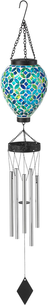 Glitzhome 26" H Garden Wind Chimes Outdoor, Solar LED Outdoor Garden Lighting with Unique Memorial Sympathy, Solar Hanging Glass Ball Wind Chimes for Patio, Garden, Outdoor Home Decor