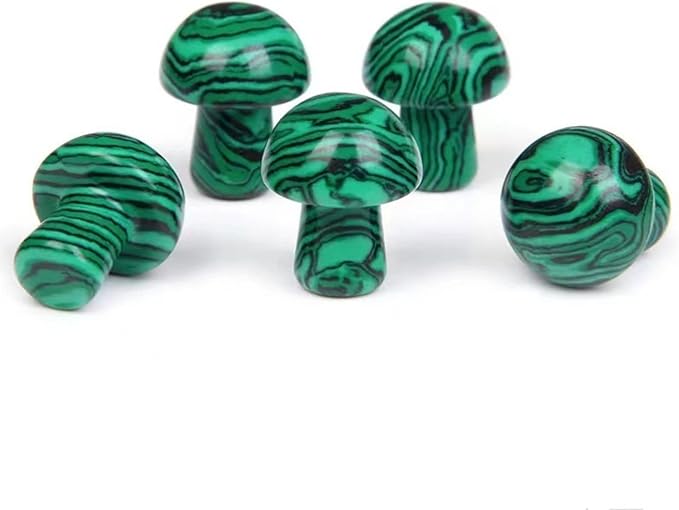 15PCS Malachite Natural Stones Mushroom Sculpture Decor Crystal for Home Crafts Flower Pot Gemstone Mini Mushroom Hand Making Yard Decoration