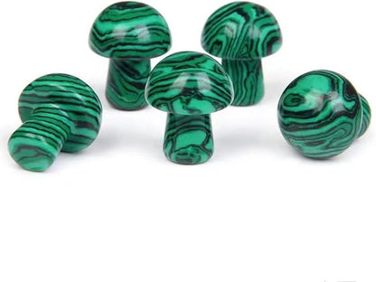 15PCS Malachite Natural Stones Mushroom Sculpture Decor Crystal for Home Crafts Flower Pot Gemstone Mini Mushroom Hand Making Yard Decoration