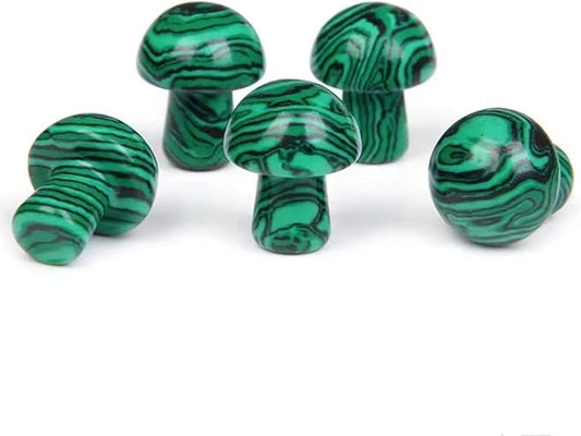 15PCS Malachite Natural Stones Mushroom Sculpture Decor Crystal for Home Crafts Flower Pot Gemstone Mini Mushroom Hand Making Yard Decoration