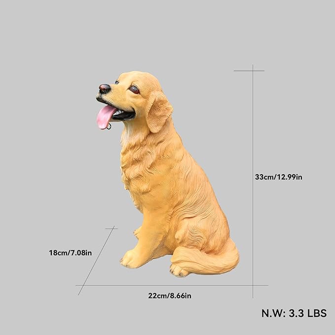 Adorable Golden Retriever Dog Sculpture with Solar-Powered Lantern & Charming 'On Patrol' & 'Welcome' Signposts - Outdoor Resin Statue for Garden, Patio, Yard Decor