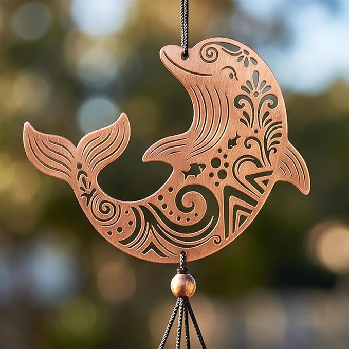 Wind Chimes for Outside, Dolphin Moon Aluminum Tube Windchime Melodious Melodic for Porch Patio Garden Decor, Unique Metal Memorial Wind Chimes Housewarming Gifts for Friends and Family