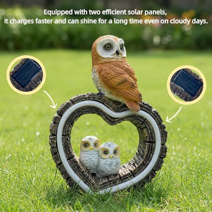 Solar Garden Owl Statue with Love Heart Light, Gifts for Women Mom Grandma, Outdoor Decor for Yard Art Lawn Ornaments Porch Patio Balcony