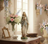 Napco Imports Mary Holding Lily Bouquet Ivory 4.5 x 12.25 Resin Stone Garden Figurine