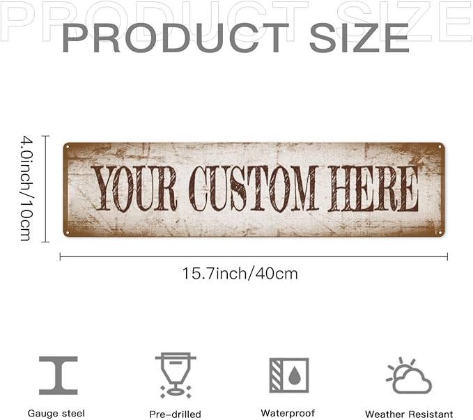 Generic Custom Metal Sign Personalized Street Signs, 4x16in, Aluminum, Vintage Style, Horizontal, Wall Mount, Home, Office, Outdoor, Warning, Directional, Decorative