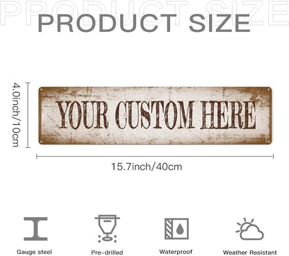 Generic Custom Metal Sign Personalized Street Signs, 4x16in, Aluminum, Vintage Style, Horizontal, Wall Mount, Home, Office, Outdoor, Warning, Directional, Decorative