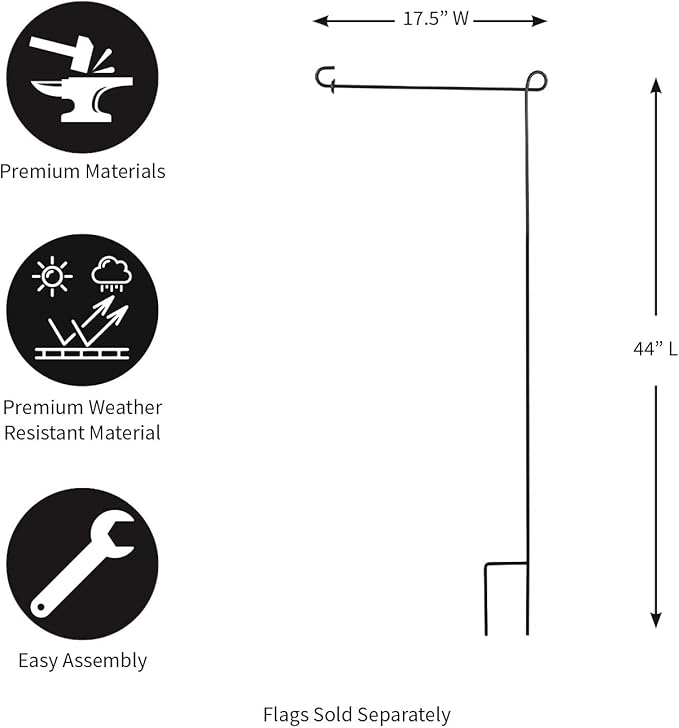 Evergreen Flag Black Iron Cemetery Garden Flag Stand - 15”W x 28”H