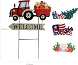 Metal Rustic Interchangeable Truck Yard Stakes with Seasonal Signs Decor for 4th of July Fall Harvest Christmas Winter Holidays Decoration-Set of 4