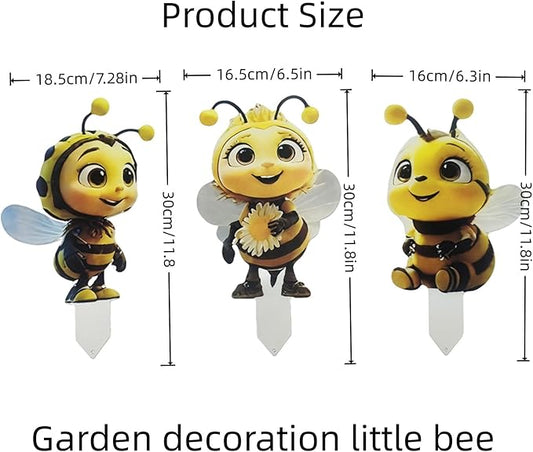 Bee Garden Stakes Decor – Metal Outdoor Yard Art, Rustproof Lawn Ornaments for Garden Patio Flower Bed, Hand-Painted 2D Bee Set of 3