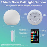 12-in Solar Garden Globe Light Outdoor, Solar Glowing Ball Light w/Remote, 16 RGB Color Changing Waterproof Large Outdoor Orb Lamp, Landscape Lighting Mood Lamp w/Ground Stake for Patio Yard Lawn Path