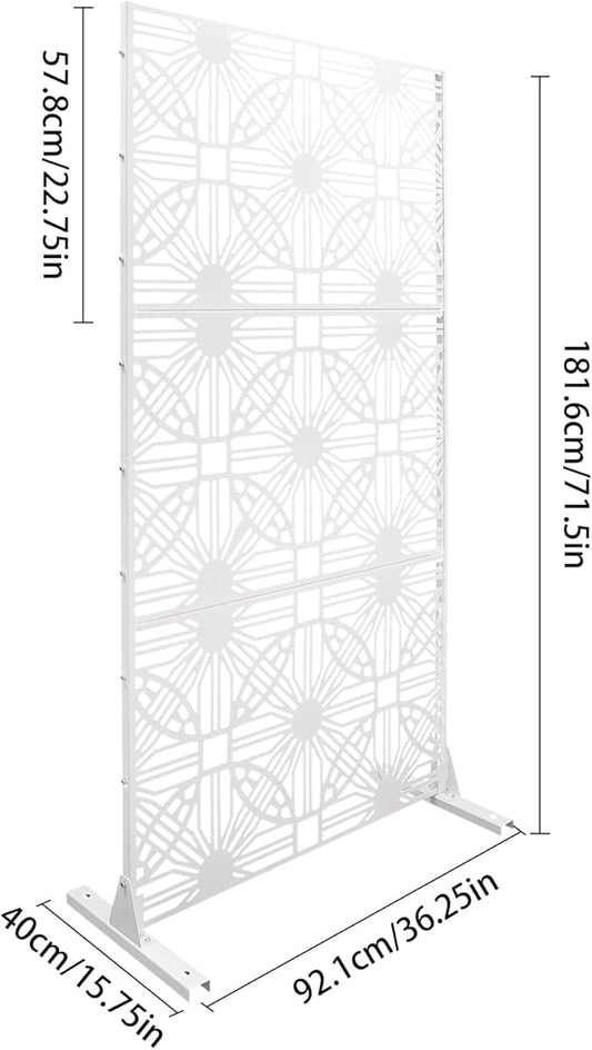 Metal Privacy Screen, 72" H x 36" W Freestanding Privacy Screens, Patio Decorative Metal Fence Panels with Stand, Portable Divider Screens, for Backyard/Patio/Deck (White-Great Unity, 72''H×36''W)