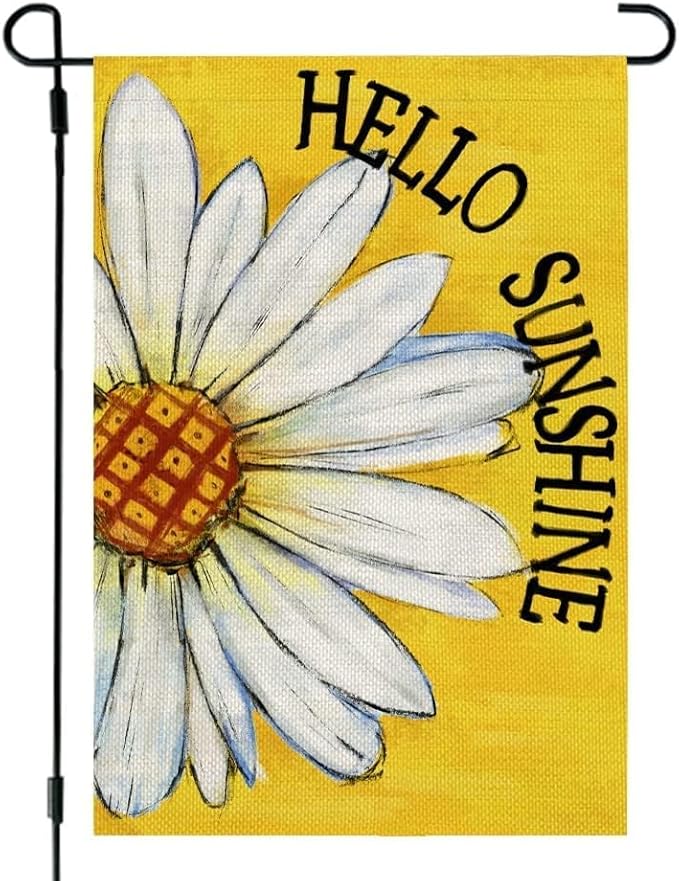 CROWNED BEAUTY Summer Garden Flag Daisy Double Sided 12x18 Inches Small Burlap Seasonal Welcome Yard Porch Decoration for Outside (Yellow)