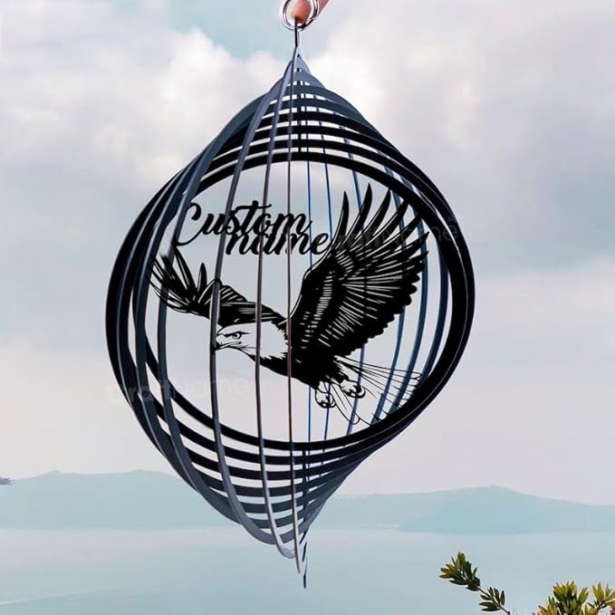 Personalized Eagle Metal Wind Spinner, Custom Outdoor Ornament for Yard Display, Kinetic Metal Sculpture, (Eagle Garden Wind Spinner)