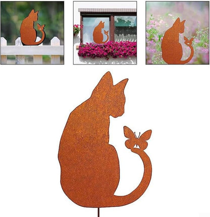 Sitting Cat Garden Statue Rustic Iron Outdoor Ornament for Yard or Patio Decoration(Sitting cat)