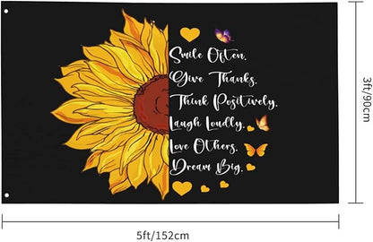 Sunflower Smile Often Think Positively Give Thanks Laugh Loudly Love Others Dream Big Flag 3x5 Ft Garden Yard Banner Outdoor Decorative Sign