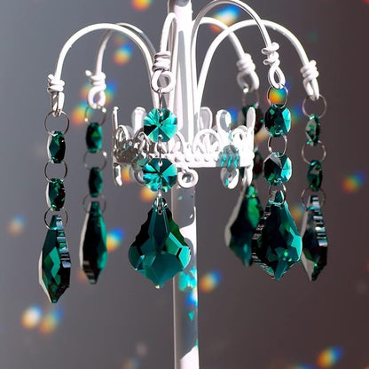 20pcs Chandelier Crystals Maple Leaf Prism Pendant Parts Connected Glass Octagon Beads Chain for Chandelier Decoration 38mm (Peacock Green)