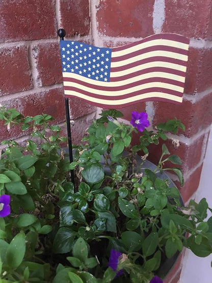 Patriotic Rustic Metal Yard Garden Stake Set of 2, Small American Flag US Garden Flag Yard Sign for Election day Veterans Day 4th of July Decoration