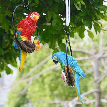 Lifelike Parrot Garden Statues,Resin Parrot Hanging Garden Decor Swing Figurine Ornaments,Parrot Statues for Outside Realistic Bird Sculptures Garden Patio Yard Lawn Figurines for Tree Wall (s4)