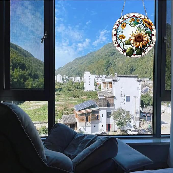 5.9'' Sunflower Acrylic Window Hanging Flower Sun Catcher Decor Stained Panel Hangings Wall Art Decor Gift for Daughter,Mom,Grandma (Style D)