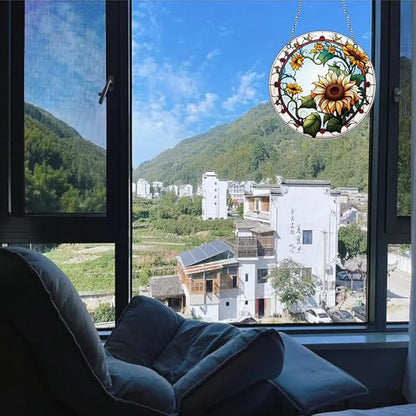 5.9'' Sunflower Acrylic Window Hanging Flower Sun Catcher Decor Stained Panel Hangings Wall Art Decor Gift for Daughter,Mom,Grandma (Style D)