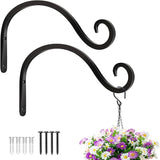 BOLITE Plant Hangers Outdoor Indoor, 12 Inch Wall Plant Hooks, Metal Bird Feeder Hanger for Hummingbird Feeders, Planters, Lanterns, Wind Chimes, Home Decor, 2 Pack, Black, Gifts for Women Men