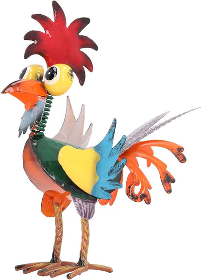 8.3 Inch Wacky Metal Rooster Garden Statue, Handcrafted Iron Rooster Decor for Outdoor Yard and Indoor Desk