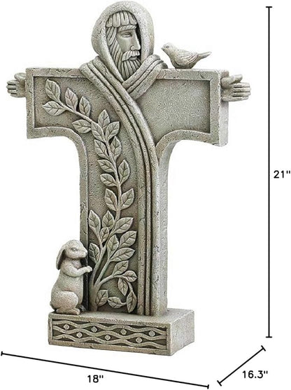 Avalon Gallery Garden Statue Indoor/Outdoor Catholic Sculpture, 18" Tall, Stone-Resin Saint Francis of Assisi Cross
