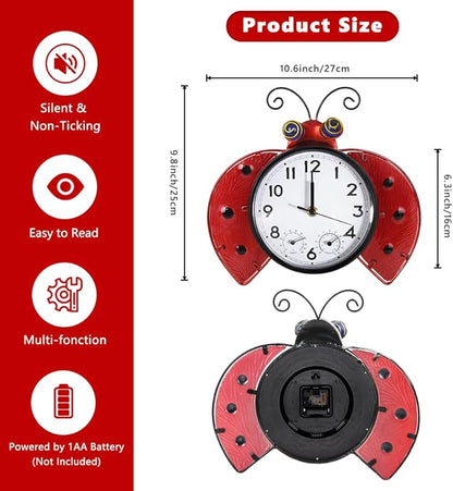 Outdoor Clock Silent Non-Ticking, Outdoor Wall Clocks with Thermometer & Humidity, Quartz Clocks Decor for Patio Garden Living Room