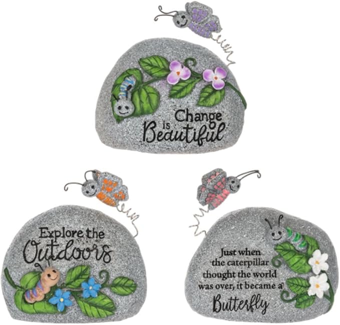 Ganz Decorative Garden Stone with Butterfly Design, Uplifting Message, Gray, 1-Piece Set, ER76834, Assorted Designs, Random Design Shipped