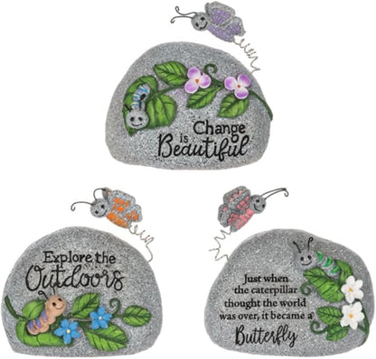 Ganz Decorative Garden Stone with Butterfly Design, Uplifting Message, Gray, 1-Piece Set, ER76834, Assorted Designs, Random Design Shipped