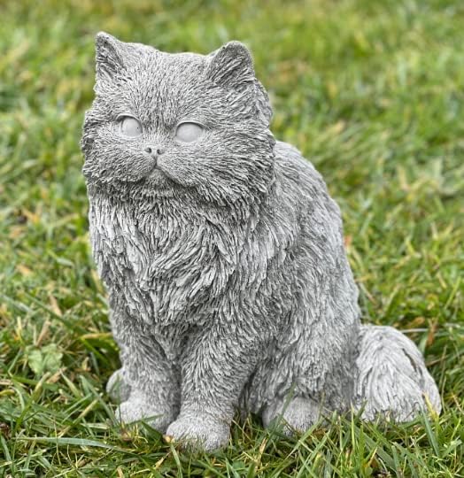 Generic White Concrete Persian Cat Statue, Outdoor, Modern, Grey