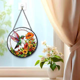 Stained Glass Window Hanging - Hummingbirds are Collecting Nectar 7.8 Inches Suncatcher for Garden Home Decor for Women Mon Grandma Friends