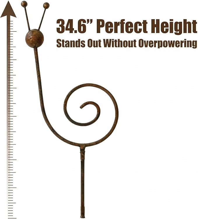 Rustic Metal Snail Garden Stakes Set of 2, 34.6" Outdoor Yard Art, Farmhouse Lawn Decor, Whimsical Iron Spiral Sculpture for Garden, Patio, Flower Bed Decoration