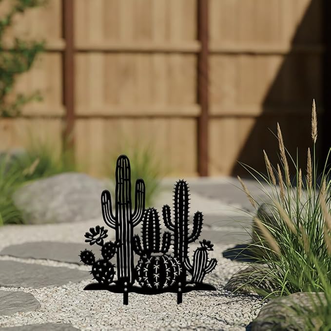 SUPERDANT Metal Cactus Garden Decor for Outside Plant Yard Stakes for Decorations Outdoor Statues Iron Art Stake Decorative Silhouette Lawn Ornament Patio Porch Farmhouse Decoration Gifts
