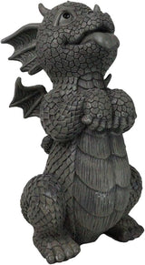 Ebros Whimsical Garden Dragon Begging for Attention Statue 10.25" H Cute Baby Dragon Panting Faux Stone Resin Finish Figurine Dungeons and Dragons Mythical Fantasy Sculpture Guest Greeter Home Decor
