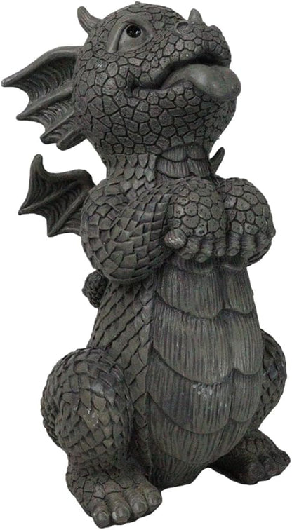 Ebros Whimsical Garden Dragon Begging for Attention Statue 10.25" H Cute Baby Dragon Panting Faux Stone Resin Finish Figurine Dungeons and Dragons Mythical Fantasy Sculpture Guest Greeter Home Decor