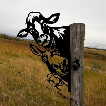 Peeping Cow | Duck | Wall Art Decor, Funny Animal Metal Sign, Cutout Sign for Farm, Outdoor Garden, Yard Gift