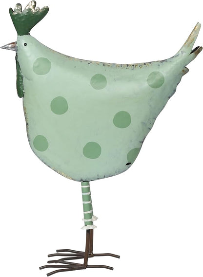 Alpine Corporation 21" Tall Outdoor Metal Polka Dot Standing Hen Yard Statue, Green