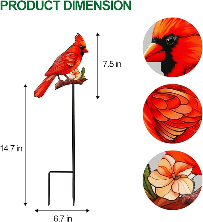 Decorative Garden Stakes with Cardinal Design Metal Yard Decorations for Outside, Patio, Outdoor Decor, Garden, Lawn Ornaments Gifts for Women Mom and Grandma