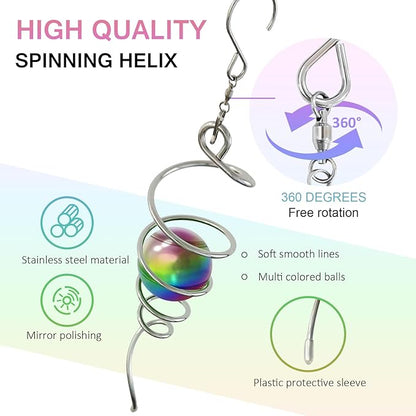 Gazing Ball Spiral Tail,Wind Spinners Stabilizer with Multi Colors Orb,Wind Spinner Tail Visual Illusion in Spinning,Hanging Rotating Art Decor,Indoor Outdoor Garden Decoration-13in