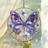 Purple Butterfly Acrylic Suncatcher and Flower Ornament Garden Gift Window Hanging Garden Decor Sun Catchers for Windows Indoor Decorations Outdoor